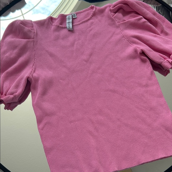 Grace+Karma Tops - Grace+Karma Pink Ribbed Puff Sleeve Blouse